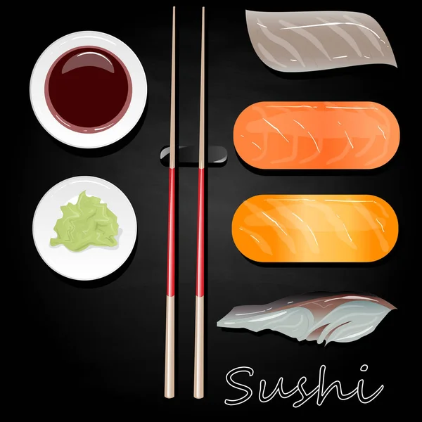 分離した黒い背景に握り寿司の図 トップ ビュー — ストック写真