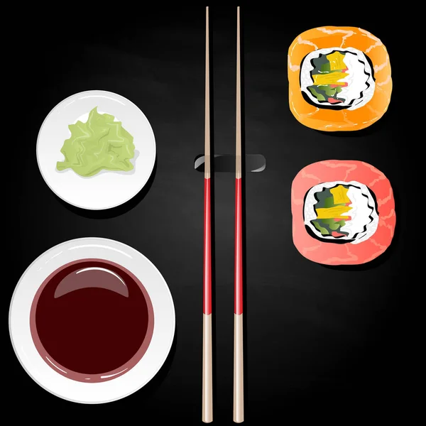 Nigiri Sushi Ilustrace Černém Pozadí Samostatný Pohled Shora — Stock fotografie