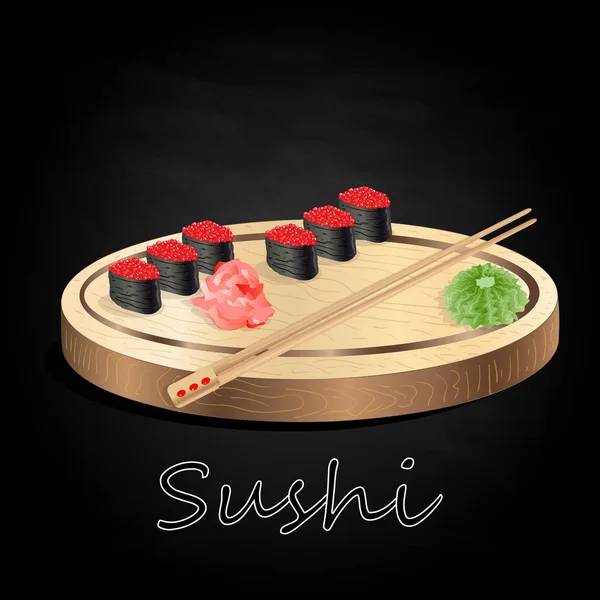 Różne Rodzaje Sushi Serwowane Podłoże Drewniane Biurko Czarne Białym Tle — Zdjęcie stockowe