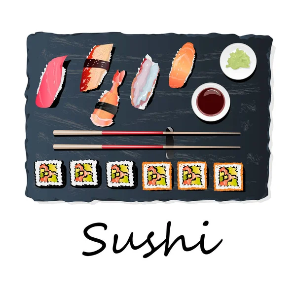 Nigiri Sush Seti Ilustração Isolada Vista Superior — Fotografia de Stock