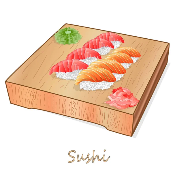 Ilustración Sushi Rollo Con Salmón Gambas Aguacate Queso Crema Menú — Foto de Stock