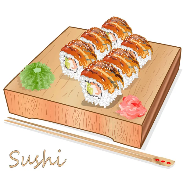 Illustratie Van Roll Sushi Met Zalm Garnaal Avocado Room Kaas — Stockfoto
