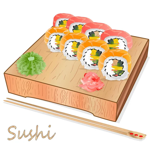 Ilustração Sushi Rolo Com Salmão Camarão Abacate Queijo Creme Menu — Fotografia de Stock