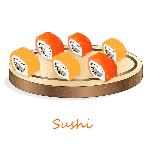 Ilustración Sushi Rollo Con Salmón Gambas Aguacate Queso Crema Menú —  Fotos de Stock