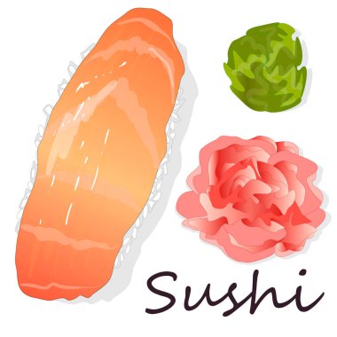 Sushi seti üzerinde beyaz izole. Üstten görünüm.