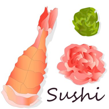 Sushi seti üzerinde beyaz izole. Üstten görünüm.