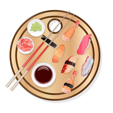 Nigiri şşş SETI illüstrasyon izole. Üstten görünüm.