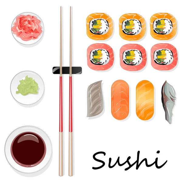 Nigiri Sushi Ilustración Sobre Fondo Blanco Aislado Vista Superior — Foto de Stock