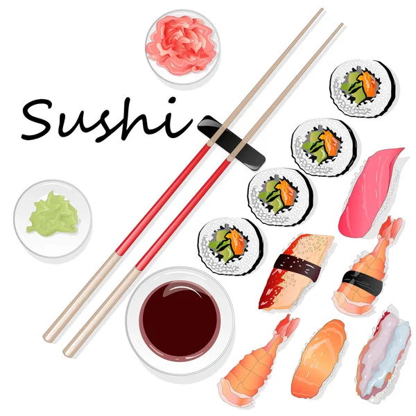 Nigiri Sushi Ilustrace Bílém Pozadí Samostatný Pohled Shora — Stock fotografie