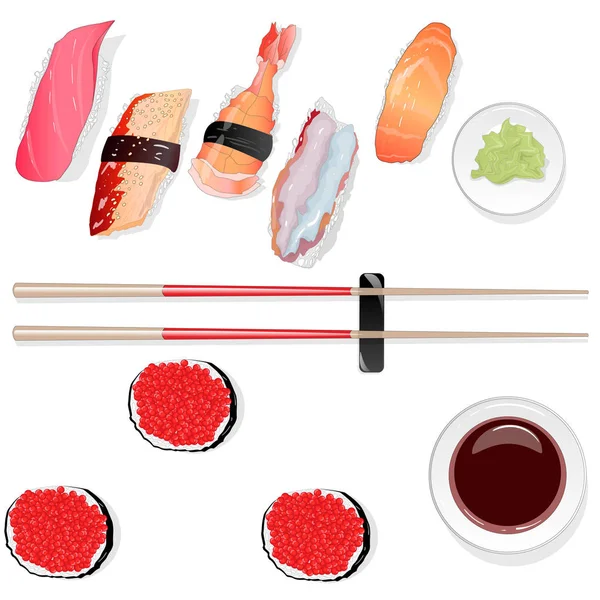 Nigiri Sushi Illustration Sur Fond Blanc Isolé Vue Dessus — Photo