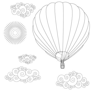 Balon. Sıcak hava balon gökyüzünde görüntüsünü boyama. İllüstrasyon.