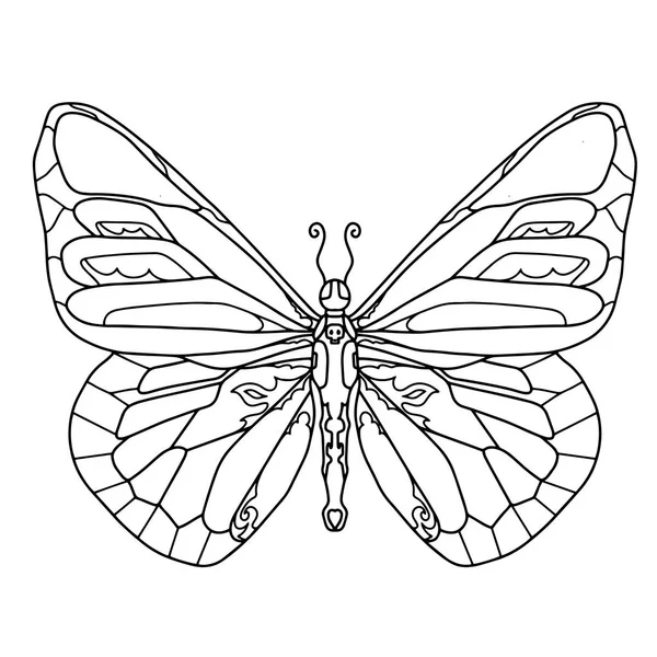 Hand Drawn Butterfly Shirt Design Tattoo Coloring Book Kids Adults — Stock Vector