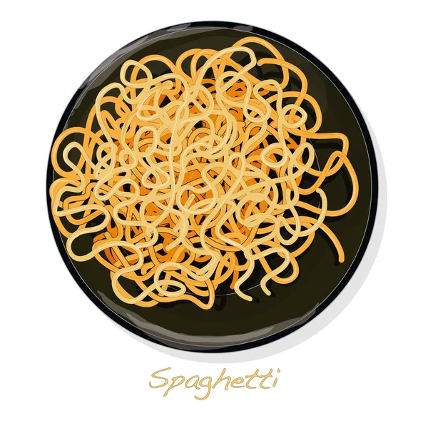 Nudeln Spaghetti Auf Platte Vektor Illustration Set Isoliert Weißer Hintergrund — Stockvektor