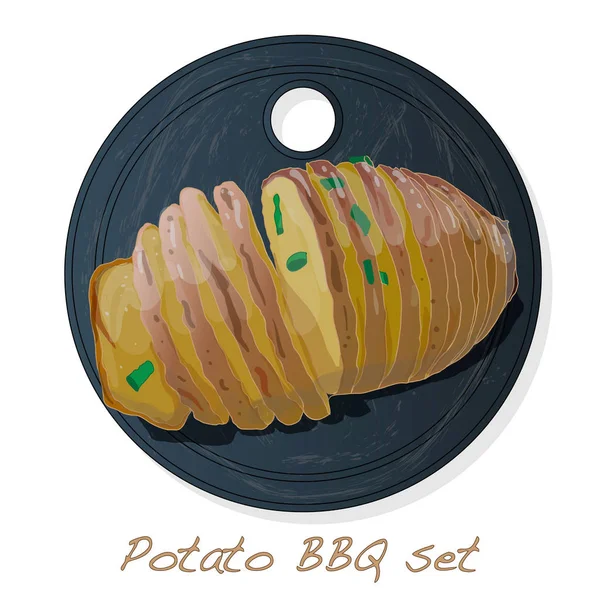 Batata Bbq Vetor Ilustração Conjunto Isolado Fundo Branco —  Vetores de Stock