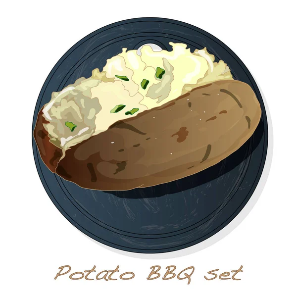 Batata Bbq Vetor Ilustração Conjunto Isolado Fundo Branco —  Vetores de Stock