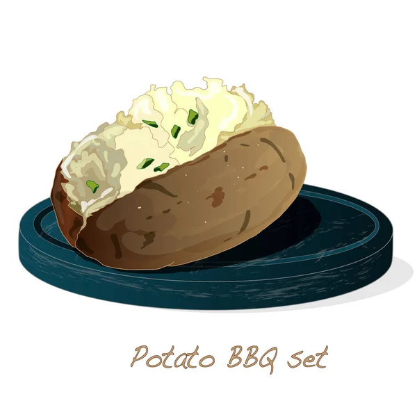 Batata Bbq Vetor Ilustração Conjunto Isolado Fundo Branco —  Vetores de Stock