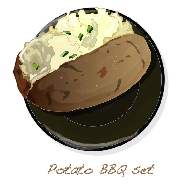 Batata Bbq Vetor Ilustração Conjunto Isolado Fundo Branco —  Vetores de Stock