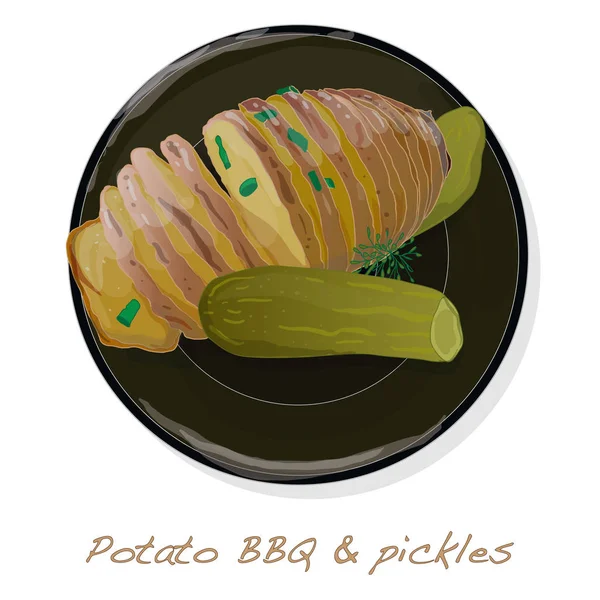 Batata Bbq Vetor Ilustração Conjunto Isolado Fundo Branco —  Vetores de Stock