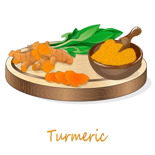 Turmeric Curcuma Longa Linn Στην Πλάκα Εικονογράφηση Διάνυσμα Φόντο Λευκό — Διανυσματικό Αρχείο