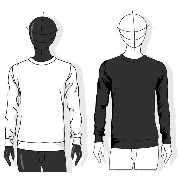 Mens camisola manga comprida, vista frontal, isolado em backg branco —  Vetores de Stock
