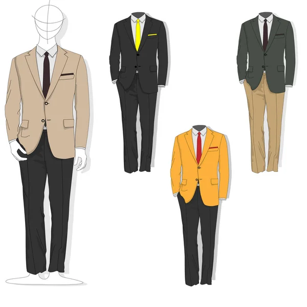 男のスーツ。服のコレクション。ベクトル図. — ストックベクタ