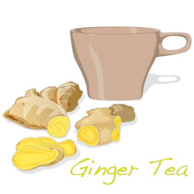 Zencefil çay vektör illüstrasyon izole set beyaz arka plan. 