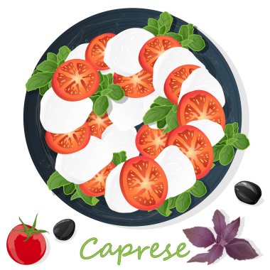 Olgun domates ile lezzetli caprese salatası Vektör illüstrasyon