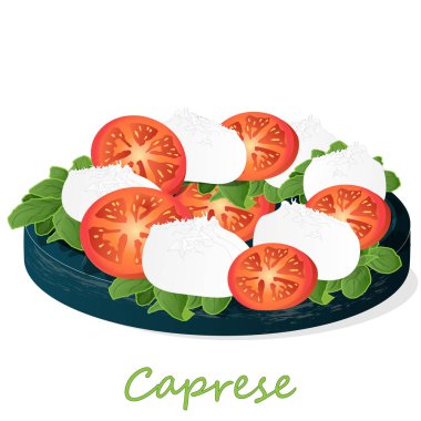 Olgun domates ile lezzetli caprese salatası Vektör illüstrasyon