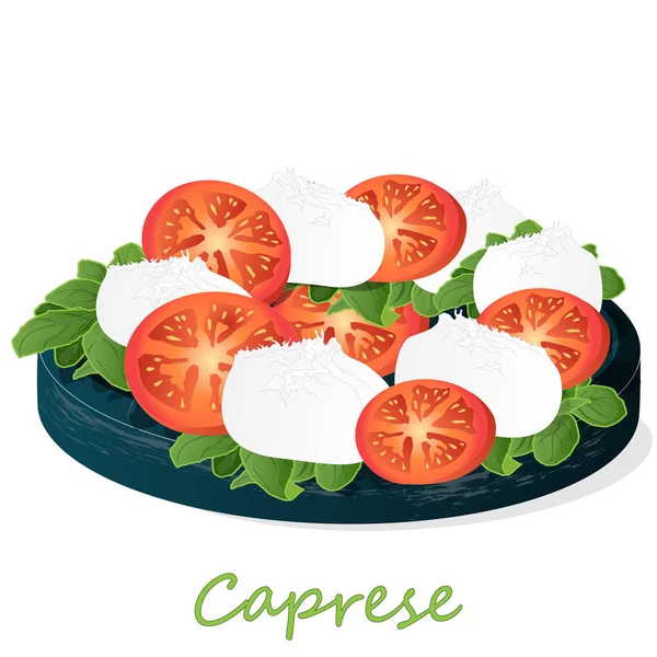 Ilustração vetorial de deliciosa salada caprese com tomate maduro — Vetor de Stock