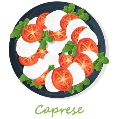 Olgun domates ile lezzetli caprese salatası Vektör illüstrasyon