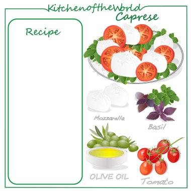 Olgun ile menü lezzetli caprese salatası Vektör illüstrasyon