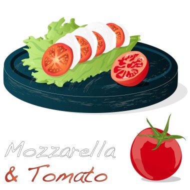 Mozzarella vektör illüstrasyon, kiraz domates - malzemeler