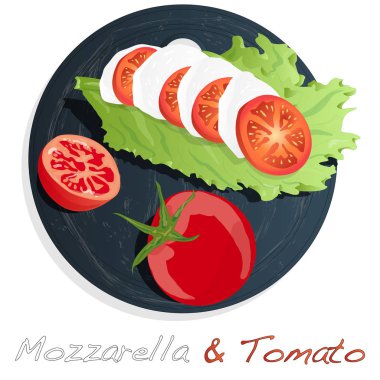 Mozzarella vektör illüstrasyon, kiraz domates - malzemeler