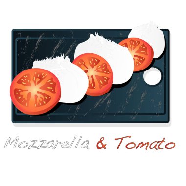 Mozzarella vektör illüstrasyon, kiraz domates - malzemeler