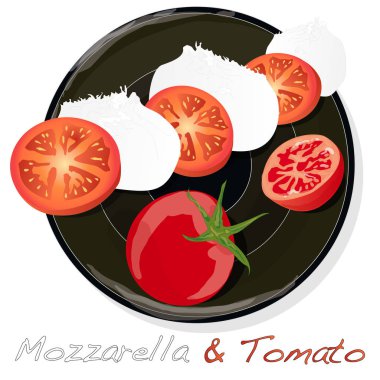 Mozzarella vektör illüstrasyon, kiraz domates - malzemeler
