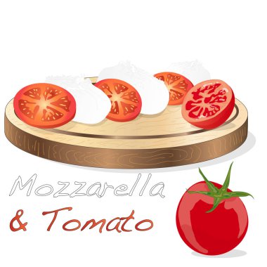 Mozzarella vektör illüstrasyon, kiraz domates - malzemeler