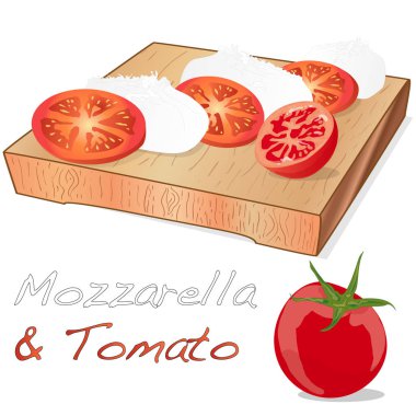 Mozzarella vektör illüstrasyon, kiraz domates - malzemeler
