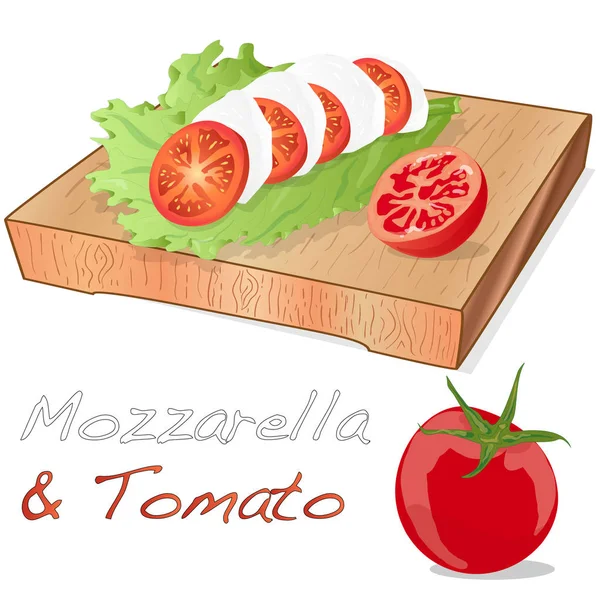 Vektorillustration von Mozzarella, Kirschtomaten - Zutaten — Stockvektor