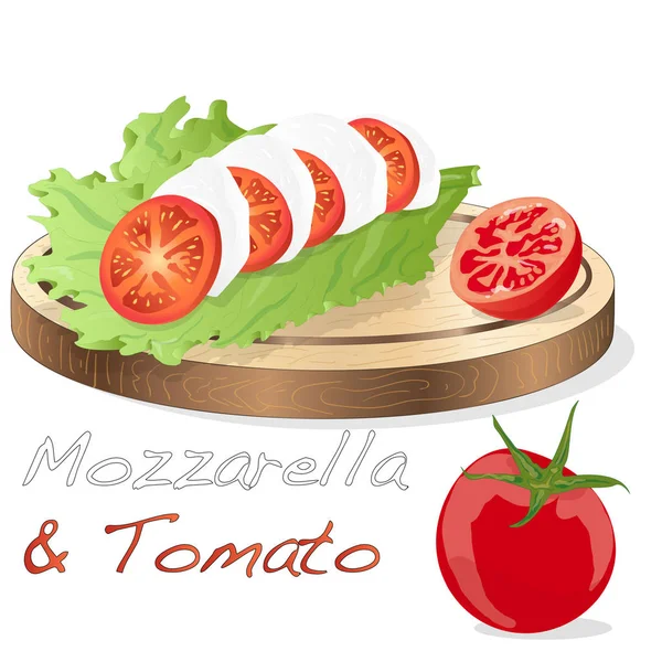Vektorová ilustrace mozzarelly, třešňová rajčata-přísady — Stockový vektor