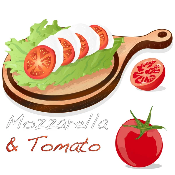 Vektorillustration von Mozzarella, Kirschtomaten - Zutaten — Stockvektor