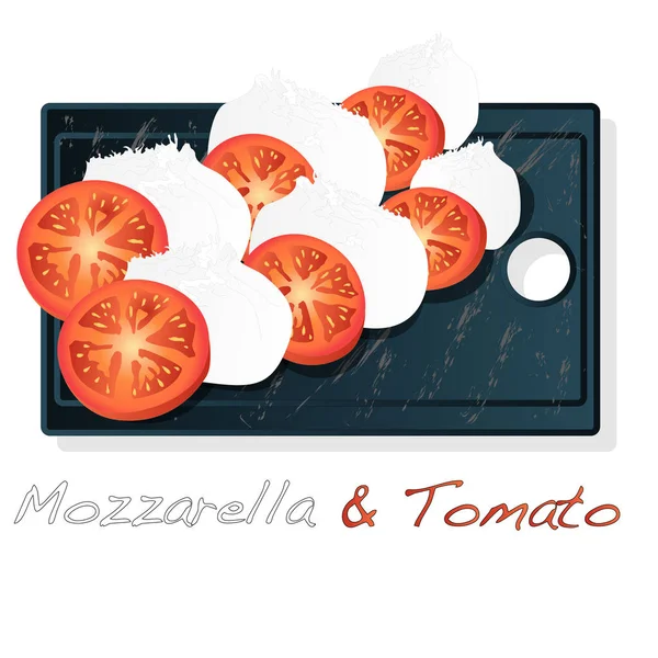 Vektorillustration von Mozzarella, Kirschtomaten - Zutaten — Stockvektor