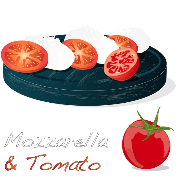 Mozzarella vektör illüstrasyon, kiraz domates - malzemeler