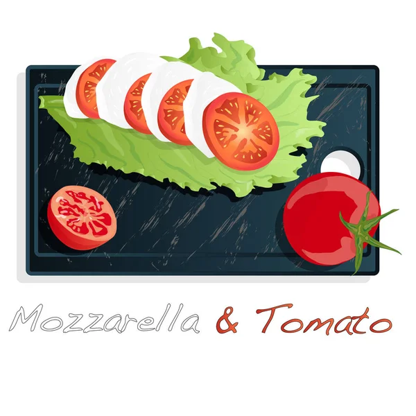 Illustration vectorielle de la mozzarella, tomates cerises - ingrédients — Image vectorielle