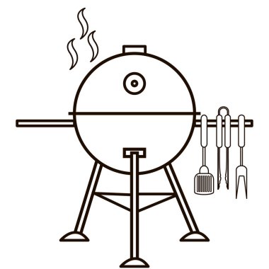 Barbekü partisi için farklı özel araçlar. Barbekü ızgara ve araçları 