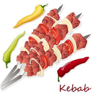 Soğan ve çeri domatesli şiş kebap. Izgara et şişleri. 