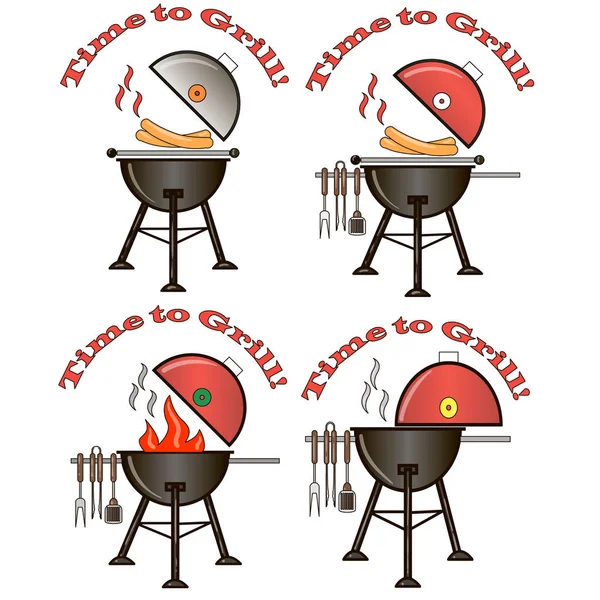 Verschillende speciale gereedschappen voor barbecuefeest. BBQ Grill en gereedschap — Stockvector