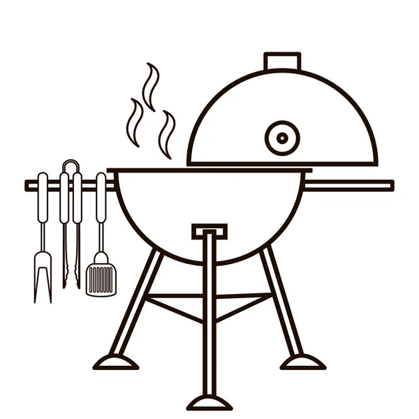 Különböző speciális eszközök grillpartira. Grillsütő és szerszámok — Stock Vector