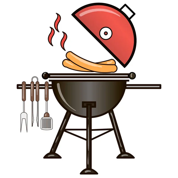 Különböző speciális eszközök grillpartira. Grillsütő és szerszámok — Stock Vector