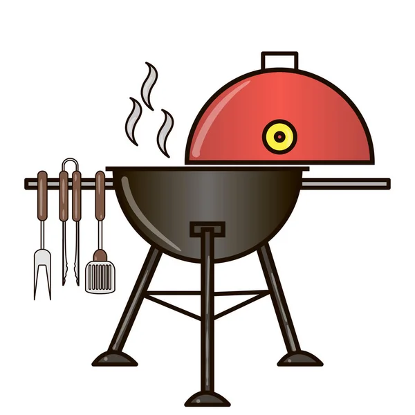 Különböző speciális eszközök grillpartira. Grillsütő és szerszámok — Stock Vector