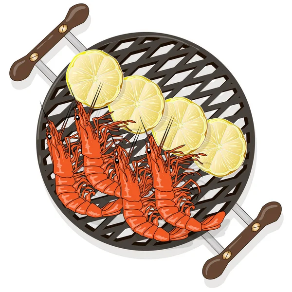 Prawn or tiger shrimp grilliing  / bbq vector illustration isola — Stock Vector